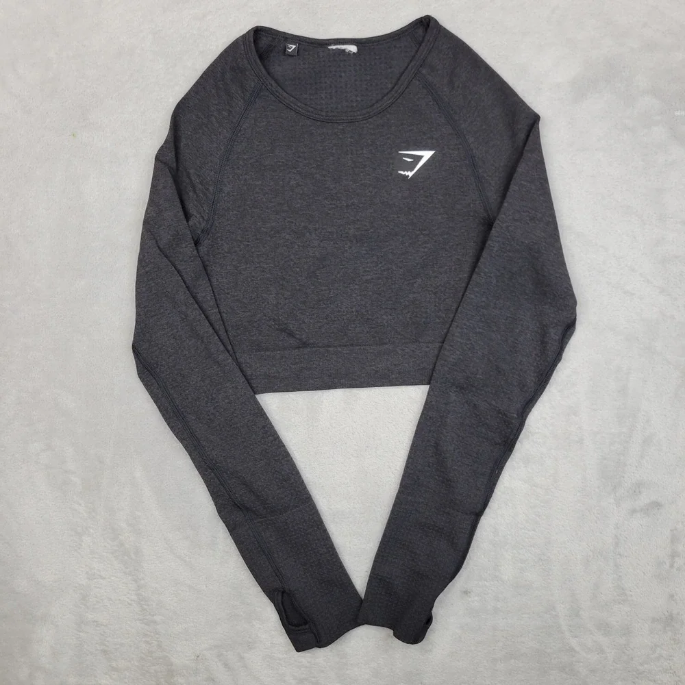 Gymshark Top Womens Small Crop Athleisure Performance Workout Shirt‎ Long Sleeve